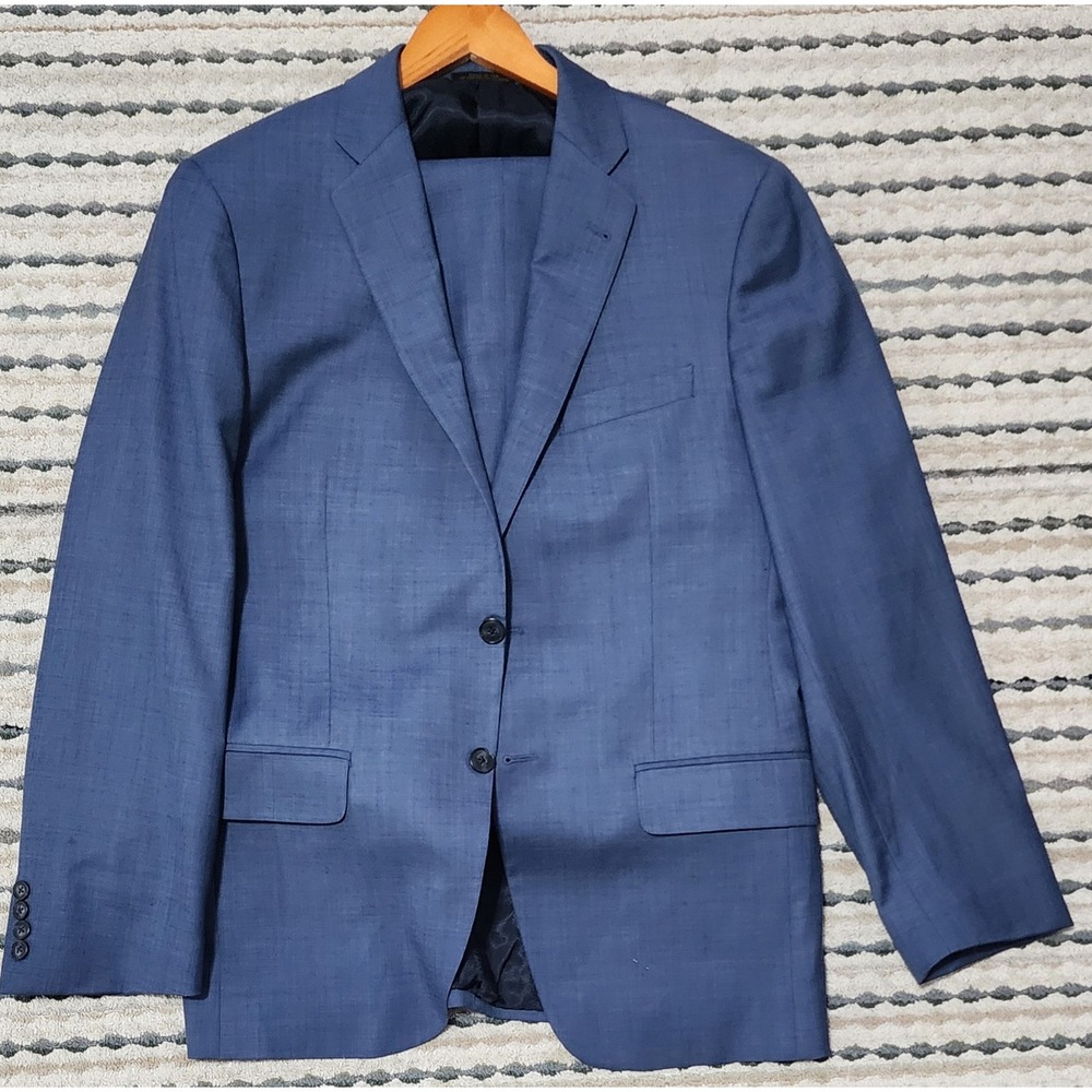 Tollegno 1900 Italian Men's Bespoke Super 120s Wool Medium Blue Suit Size 42 Reg